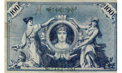 Германская Империя, 100 марок, 1908 г., Зелёная печать!