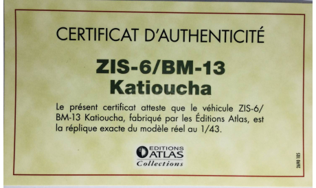 M 1:43.  Сертификат подлинности Зис БМ 13. Atlas., масштабная модель, Atlas (автомобили Франции), scale43
