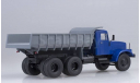 КрАЗ-256Б (синяя кабина, серый кузов), масштабная модель, Автолегенды СССР журнал от DeAgostini, scale43