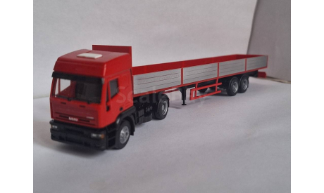 Iveco EuroTech грузовик с 2х осн. прицепом борт Herpa 1/87 HO, масштабная модель, scale87