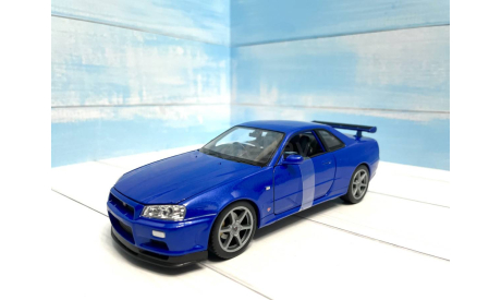 Nissan Skyline GT-R R34 blue Welly 1/24, масштабная модель, scale24