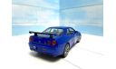 Nissan Skyline GT-R R34 blue Welly 1/24, масштабная модель, scale24