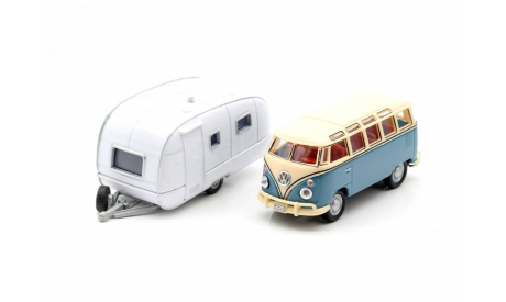 Volkswagen T1 Samba Bus 1964 + прицеп Hongwell 1/72 Cararama, масштабная модель, 1:72, Bauer/Cararama/Hongwell