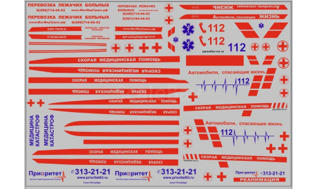 Декаль. Надписи скорая помощь (200х140). DKMB0096, фототравление, декали, краски, материалы, scale43, maksiprof
