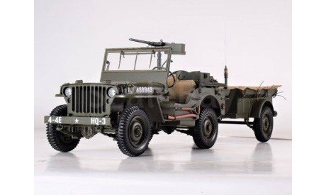 IXO. JEEP Willys USA с прицепом и пушкой 1943 Olive Green, масштабная модель, 1:8, 1/8, Premium X