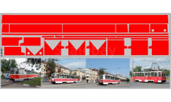 Декаль. Полосы для Трамвая КТМ-5М3 красный (100х360). DKP0177