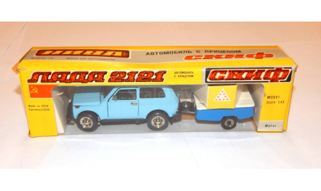 ВАЗ-2121 с прицепом СКИФ Голубой 1984 год, масштабная модель, Тантал, scale43