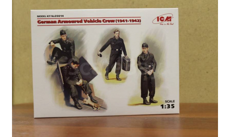 35614 Фигуры Германский экипаж бронеавтомобиля (1941-1942 г.), (4 фигуры и кот), фигурка, 1:35, 1/35, ICM