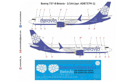 Декаль Boeing B737 MAX Belavia 1-144, фототравление, декали, краски, материалы, scale144