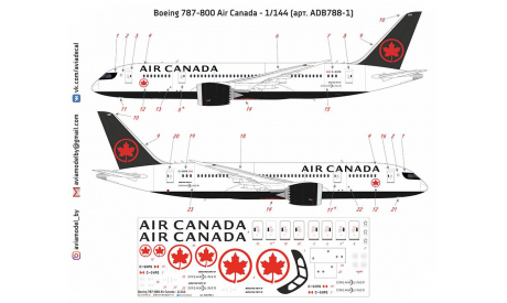 Декаль Boeing 787-800 Air Canada 1-144, фототравление, декали, краски, материалы, scale144