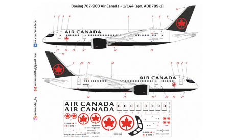 Декаль Boeing 787-900 Air Canada 1-144, фототравление, декали, краски, материалы, scale144