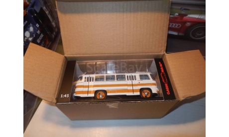 Автобус ПАЗ-672 белый с жёлтыми полосами, масштабная модель, Classicbus, scale43