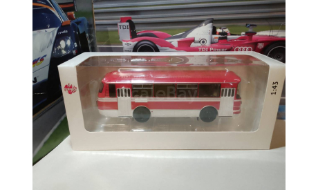 Автобус ЛАЗ-695Н красный с белыми полосами, масштабная модель, DEMPRICE, scale43