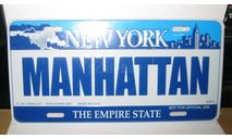 Номерной знак Номер Автомобильный США Нью Йорк Манхэттен USA New York Manhattan МЕТАЛЛ 30х15 см, масштабная модель, scale0