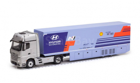 Мерседес Бенц Mercedes Benz Actros MP4 + полуприцеп Hyundai Motor Sport WRC Rally 2019 IXO 1:43 TTR019, масштабная модель, scale43, Mercedes-Benz