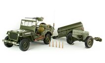 Джип Виллис Jeep Willys + Прицеп трейлер и Противотанковая пушка M3 хаки США USA 1943 Война PremiumX 1:8 Эксклюзив РАРИТЕТ Большая модель Длина 1 метр!, масштабная модель, scale8