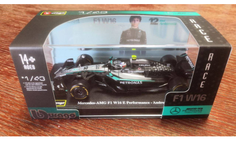 Модель formula 1 43 Mеrсеdes-AMG W16 2025 Kimi Antonelli Кими Антонелли Bburago, масштабная модель, scale43, Mercedes-Benz