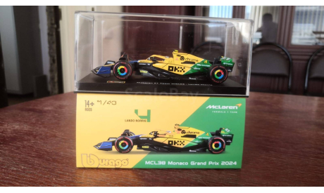 Модель formula 1 McLaren MCL38 2024 Monaco GP Lando Norris Ландо Норрис 1 43 Bburago, масштабная модель, scale43