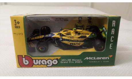 Модель formula 1 McLaren MCL38 2024 Monaco GP Lando Norris Ландо Норрис 1 43 Bburago, масштабная модель, scale43