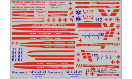 Набор декалей 0031 Надписи для автомобилей скорой помощи (200х140), фототравление, декали, краски, материалы, scale43