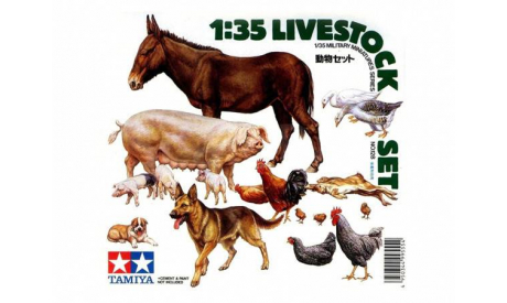 35128 TAMIYA Фигурки животных (гуси, куры, свиньи, собака, осел и кролики) 18 фигур (1:35), миниатюры, фигуры, scale35