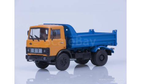 МАЗ-5551 самосвал (ранняя кабина, оранжево-синий), 1988 г. Автоистория (АИСТ) 1:43, масштабная модель, scale43