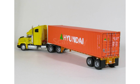 Freightliner FLD 112 6x4 + полуприцеп контейнеровоз, HYUNDAI, 1993 - Altaya American Truck - 1:43, масштабная модель, scale43