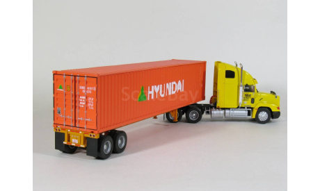 Freightliner FLD 112 6x4 + полуприцеп контейнеровоз, HYUNDAI, 1993 - Altaya American Truck - 1:43, масштабная модель, scale43
