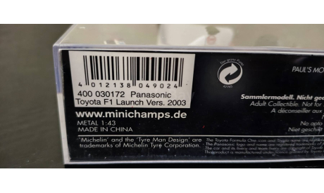 Panasonic Toyota Racing F1 2003 Minichamps 400030172, масштабная модель, scale43