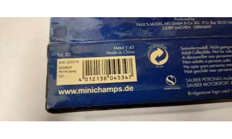 Sauber Petronas C21 F1  Minichamps 436020078, масштабная модель, scale43