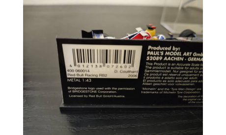 Red Bull Racing RB2 Coulthard 2006 F1 Minichamps, масштабная модель, scale43
