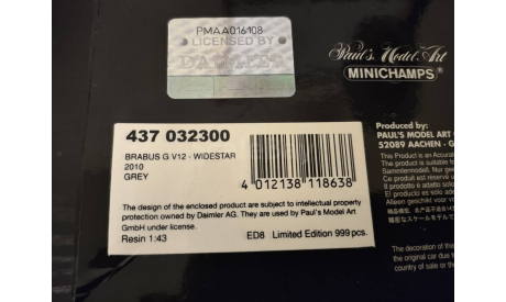 Mercedes Brabus G  V12 Widestar 2010  Minichamps, масштабная модель, scale43