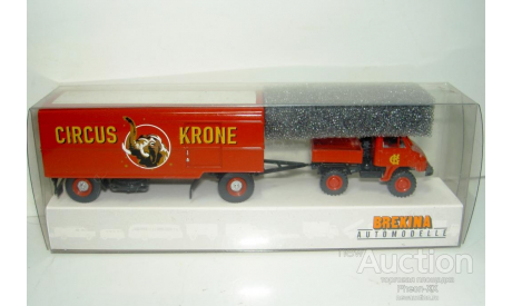 1/87 Mercedes-Benz Unimog 411 Pritsche mit Anhanger ’Circus Krone’ (Brekina), масштабная модель, scale87