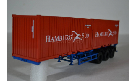 Полуприцеп-контейнеровоз МАЗ-938920 с контейнерами Hamburg Sud, масштабная модель, Автоистория (АИСТ), 1:43, 1/43