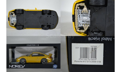 Porsche 911 GT3 (997 II) 2009 Speed Yellow (Norev 187560), масштабная модель, 1:18, 1/18