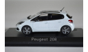 PEUGEOT 208 (рестайлинг) 2015 белый, масштабная модель, Norev, scale43