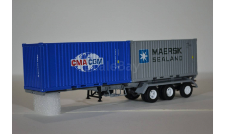 контейнер CMA CGM и MAERSK с  полуприцепом-контейнеровозом МАЗ-938920, сборная модель автомобиля, ИВ Models, 1:43, 1/43