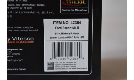 Ford Escort MK II #1 (L.RAC.R) 1979, масштабная модель, Vitesse, scale43