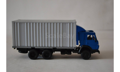 Камаз 53212 конт. (кабина син., СП син.+сер.кон.), масштабная модель, Элекон, scale43