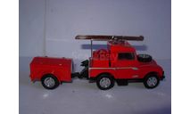 модель 1/43 пожарый LandRover 80 1952 Fire Tender с прицепом Matchbox Mattel металл 1:43, масштабная модель, scale43, Land Rover