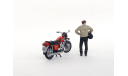Планета-5 мотоцикл (красный) с фигуркой 1/43, масштабная модель мотоцикла, Modelstroy, scale43, Иж