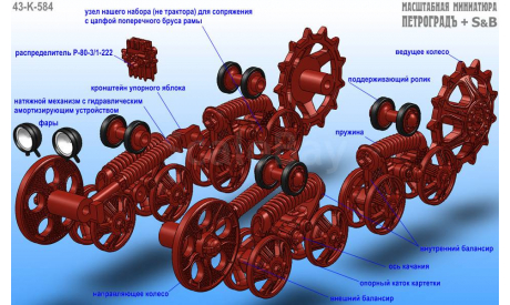 Набор ходовой для моделей ДТ-175 (№24), красный, запчасти для масштабных моделей, Петроградъ и S&B, scale43