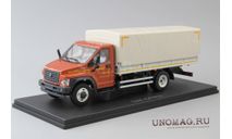 ГАЗон C41R31 бортовой с тентом, красный / серый, масштабная модель, Наш Автопром, 1:43, 1/43