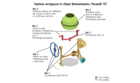 Сборная модель бетономешалки, масштаб 1:87, элементы для диорам, KMST_Models, scale87