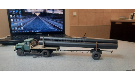 ЗиL-130 с прицепом сортиментовозом, перевозка труб, следы эксплуатации SL-138, мастерская СарЛаб, масштабная модель, scale43