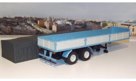 полуприцеп МАЗ 5205А  с тентом, голубой с серым   НАП, масштабная модель, scale43, Наш Автопром