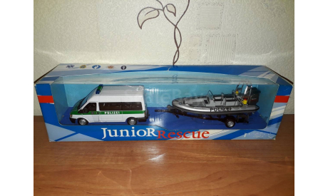 FORD Transit полиция + прицеп с катером Cararama Junior Rescue, масштабная модель, Bauer/Cararama/Hongwell, scale43