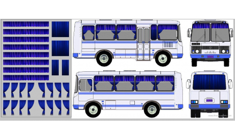 Набор декалей 0163 Шторки для Павловский автобус, синий (100х140), фототравление, декали, краски, материалы, maksiprof, 1:43, 1/43