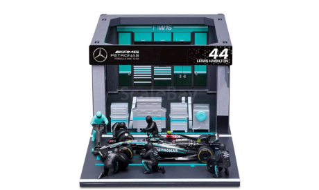 Diorama Garage Pit-stop Mercedes GP F1 W15 Lewis Hamilton 2024, масштабная модель, Mercedes-Benz, BBurago, scale43