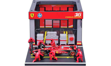 Diorama Garage Pit-stop Ferrari SF-24 Charles Leclerc #16 2024, масштабная модель, BBurago, scale43
